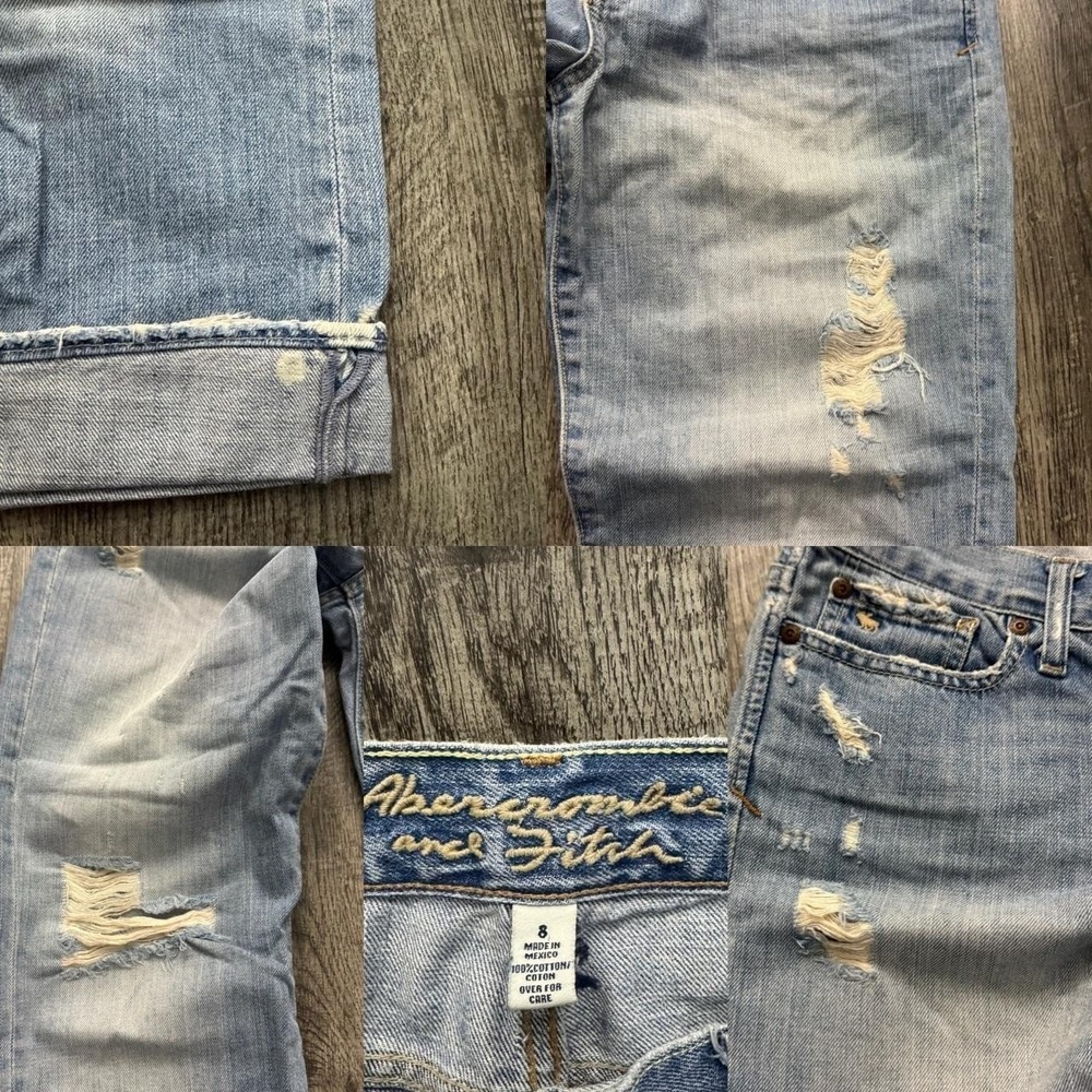 Vintage Y2K Abercrombie & Fitch Distressed Capri Crop Pants Sz 8 - Picture 8 of 8